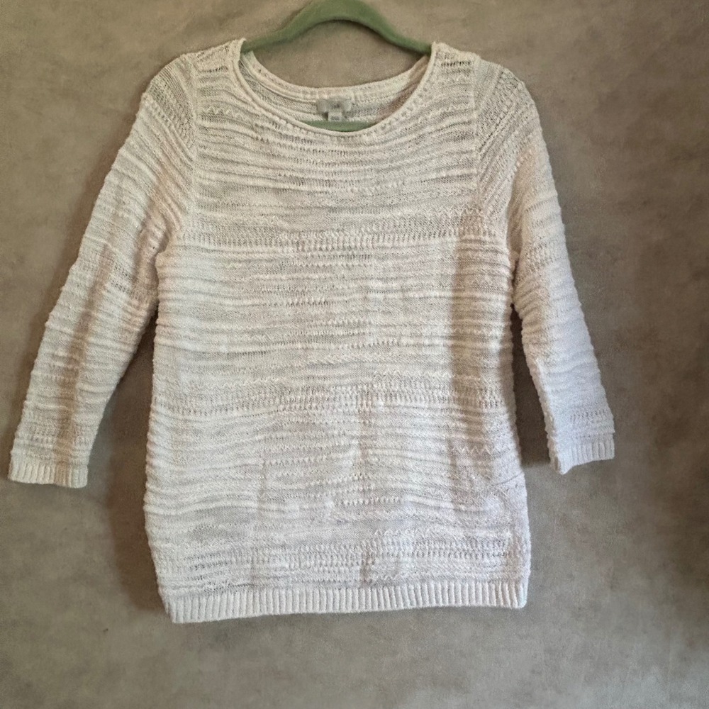 J.Jill White Textured Cotton Blend 3/4 Sleeve Sweater Petite Small NWT